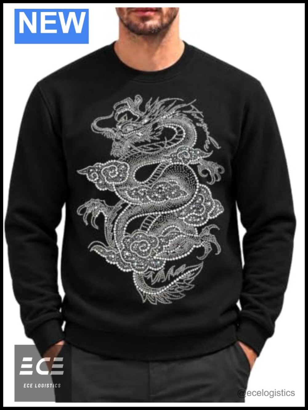 Men's Shiny Rhinestone Graphic Long Sleeve Crewneck Sweatshirt Pullover